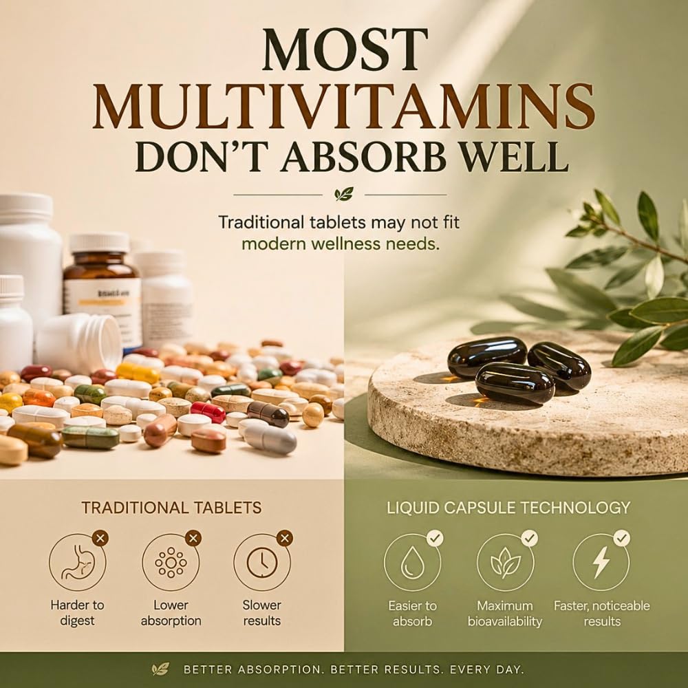 ALNIMA Halal Liquid Multivitamin Complete – Energy & Immune Support with 29 Essential Nutrients, 60 Liquid Capsules
