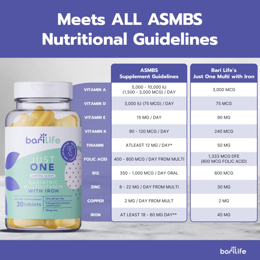 Bari Life Just One Once Daily Bariatric Multivitamin with Iron 30 Tablets and BariBurst Calcium Citrate Soft Chews Sour Grape