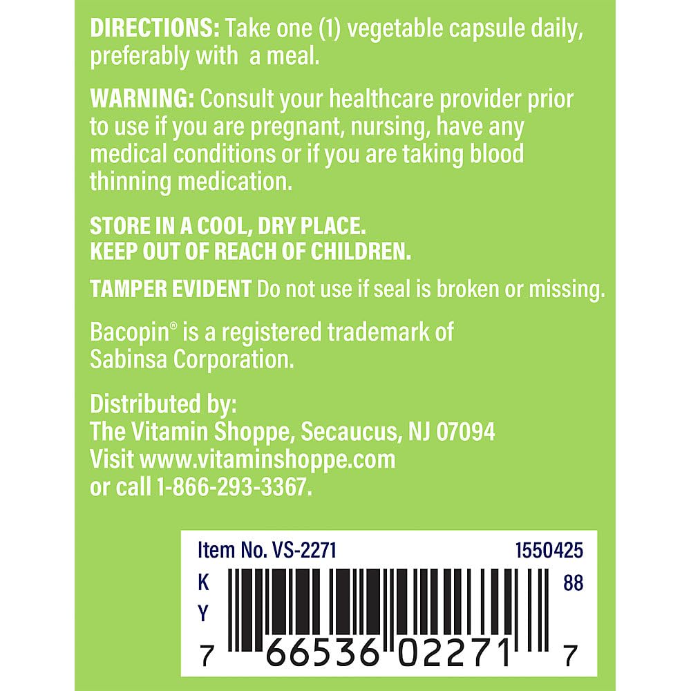 The Vitamin Shoppe Bacopa 500mg (Bacopa Monnieri) Capsules, 100 Count