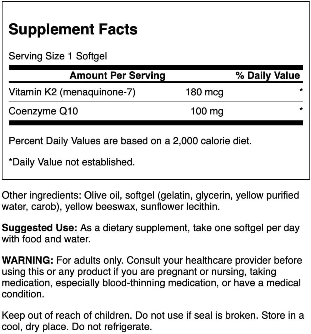 Swanson CoQ10 + Vitamin K2 Softgel 60 Count