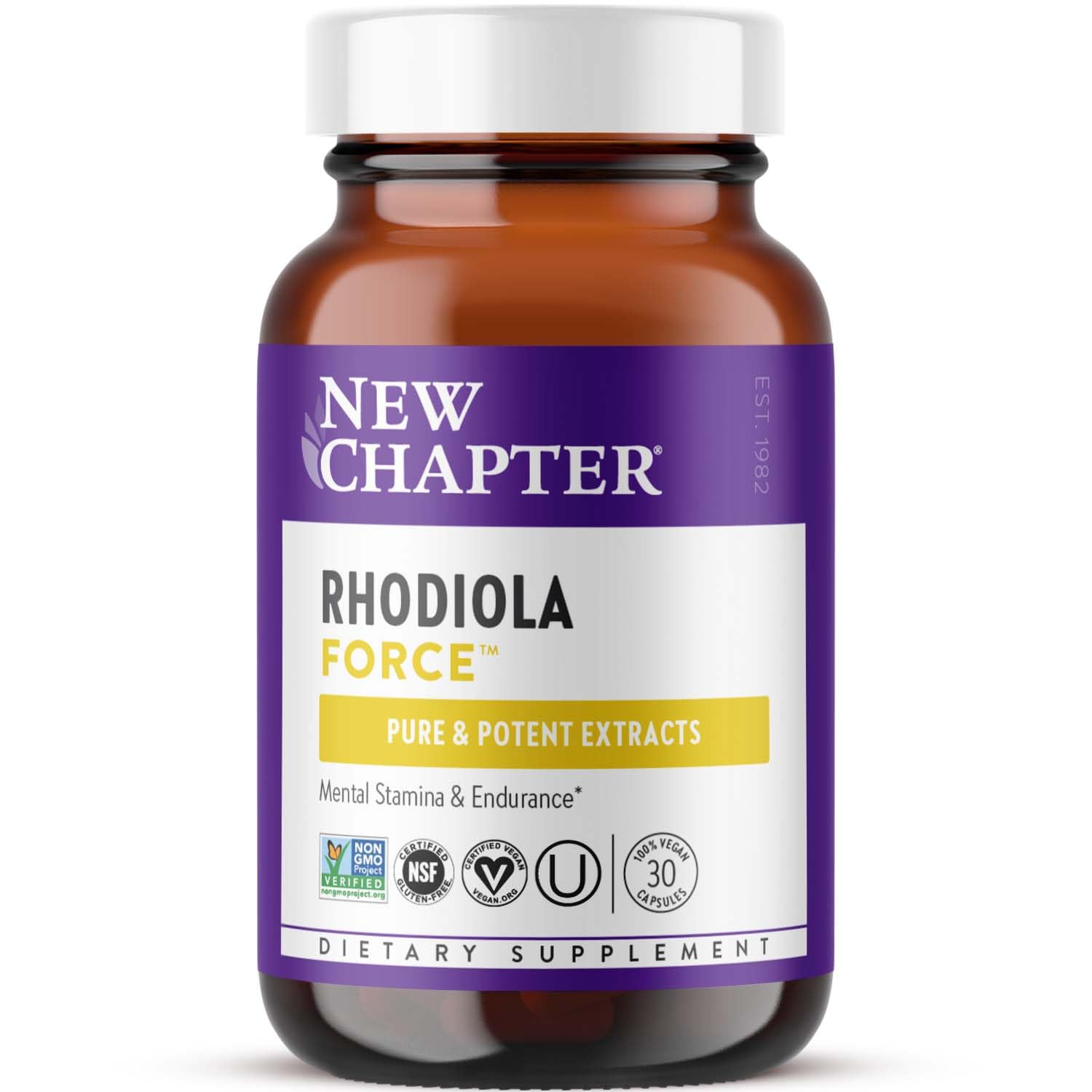 New Chapter Rhodiola Force 300mg with Potent Vegan Rhodiola for Mental Focus & Stamina, Endurance + Mood Support + Stress Adaptogen + Non-GMO Ingredients - 30 Capsules