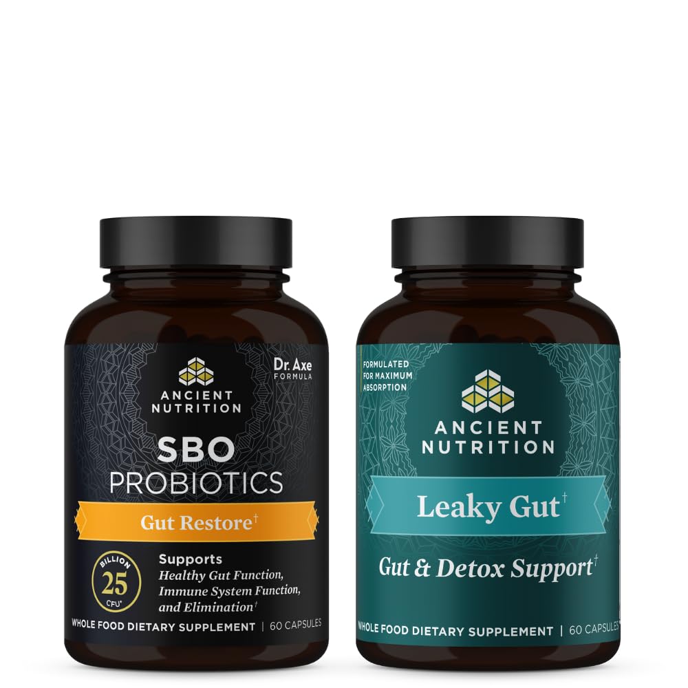 Ancient Nutrition SBO Gut Restore Probiotics Capsules (60 Count) + Leaky Gut Capsules (60 Count)