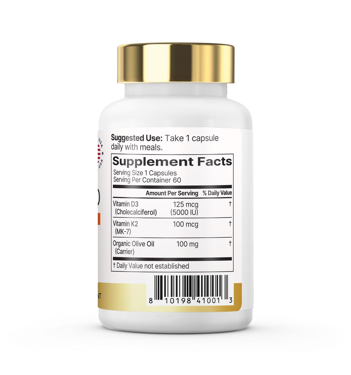 VXICDE Vitamin K2 with D3 Supplement Non-GMO Formula 125 mcg Vitamin D3 & 100 mcg K2 (MK-7) Easy to Swallow D & K Complex 60 Capsules