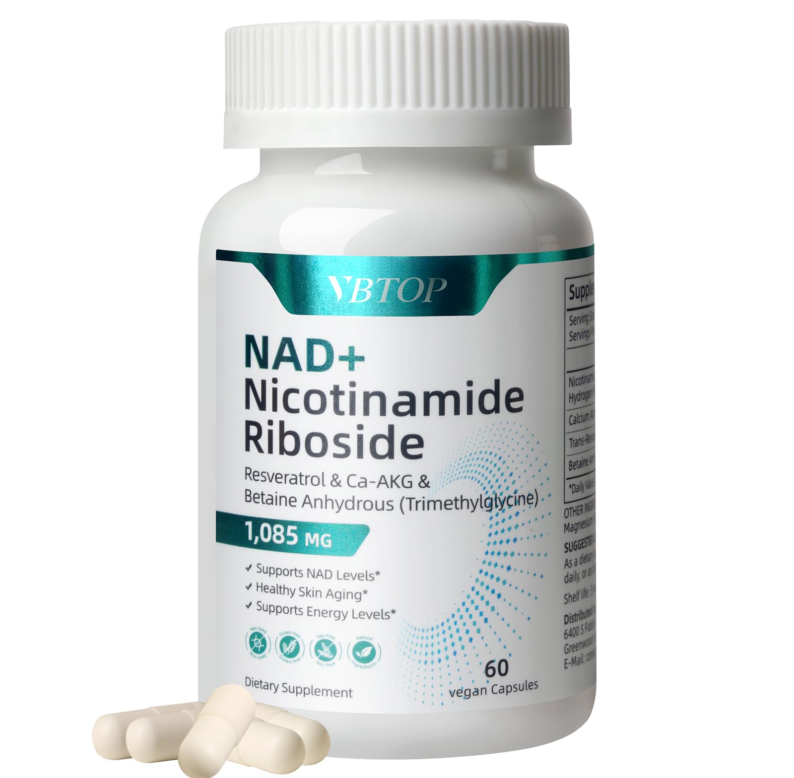 VBTOP NAD+ Supplement Nicotinamide Nucleoside with Trans-Resveratrol Capsule, 60 Capsules