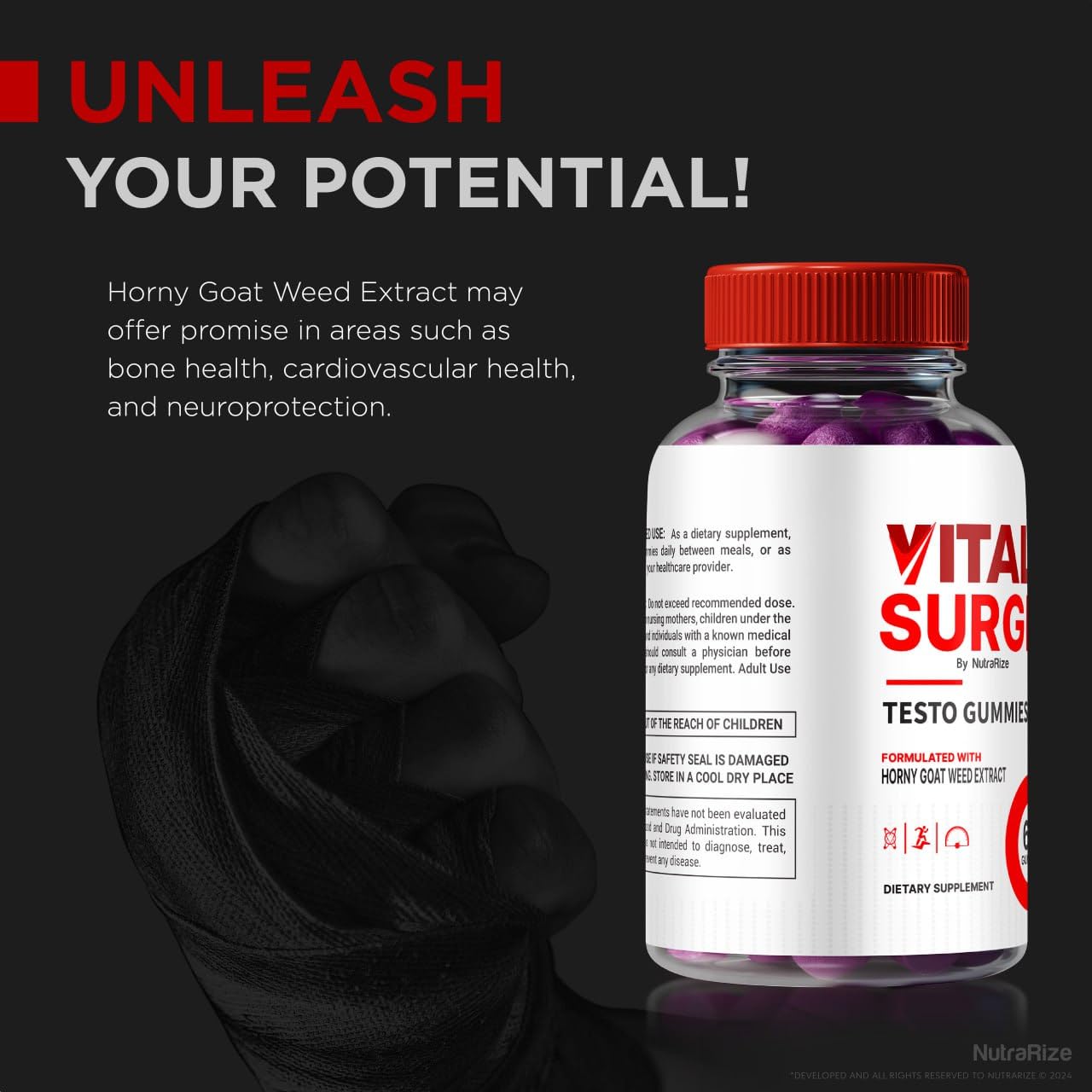 NutraRize Vital Surge Testo Gummies, 180 Gummies