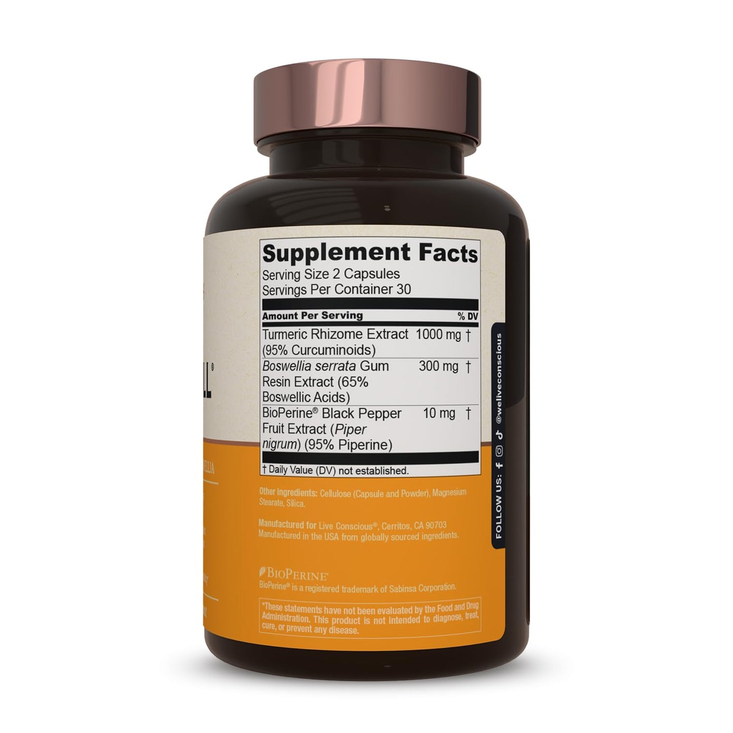 Live Conscious CurcuWell Curcumin and Boswellia Blend Capsule, 60 Count