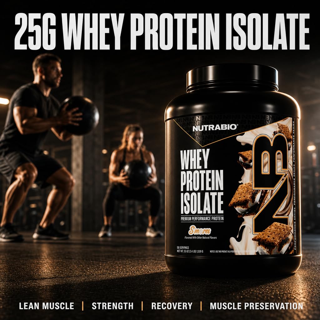 NutraBio 100% Whey Protein Isolate Protein Powder S'Mores, 55 Servings