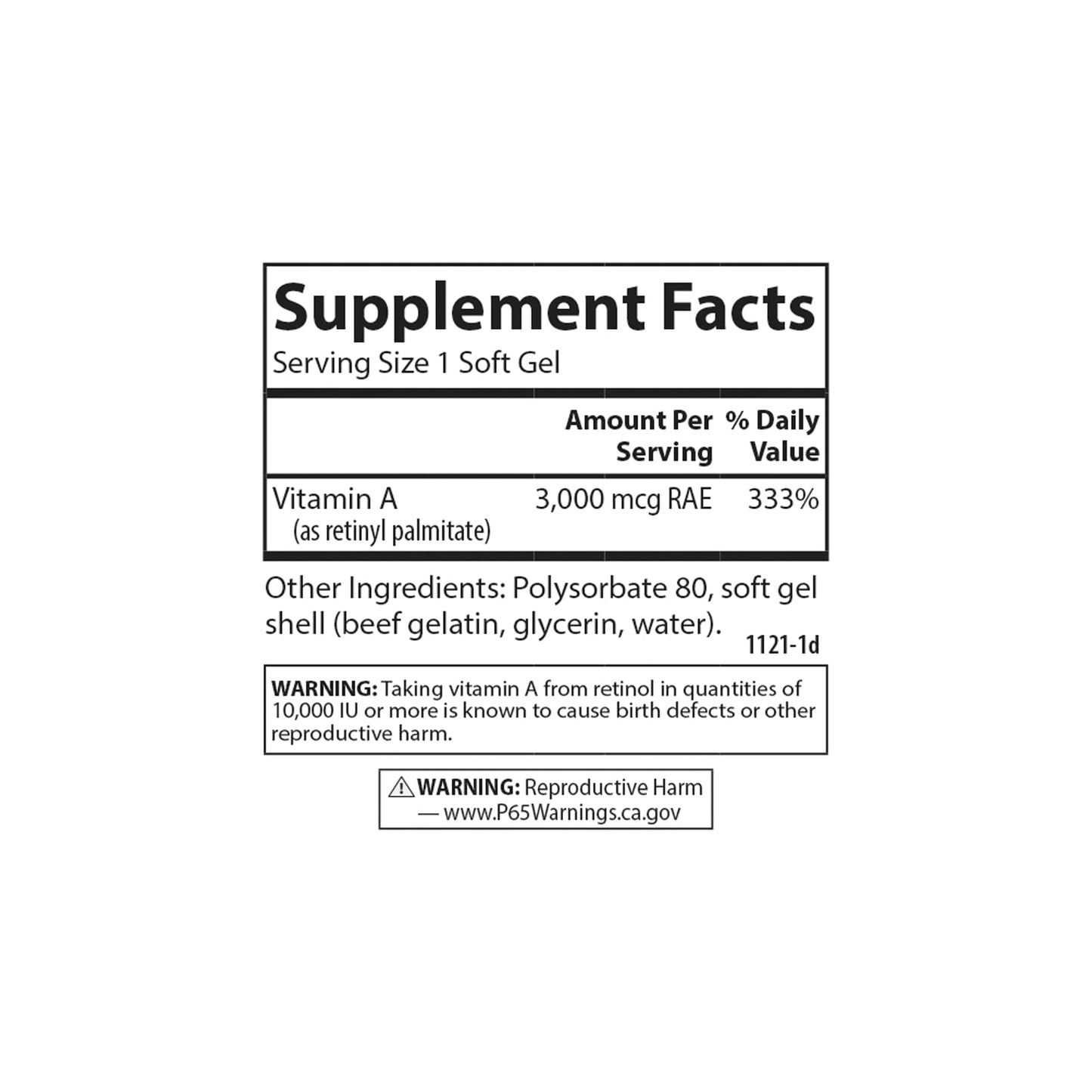 Carlson Vitamin A Solubilized Softgels, 100 Softgels