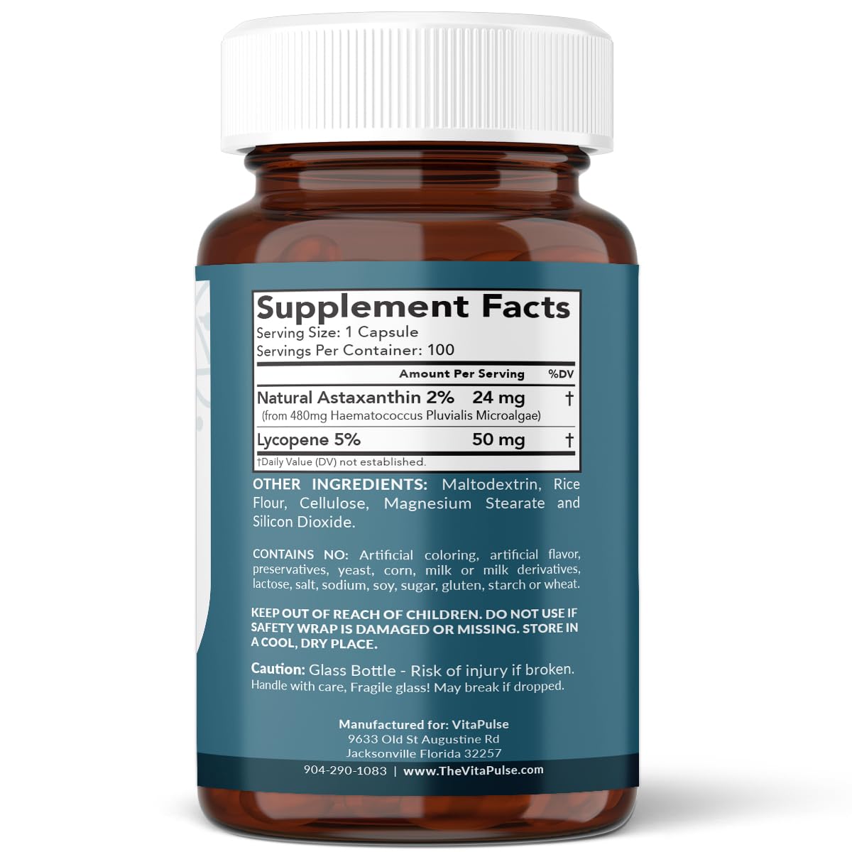 VitaPulse Astaxanthin 24mg with Lycopene 50mg Capsules, 180 Count