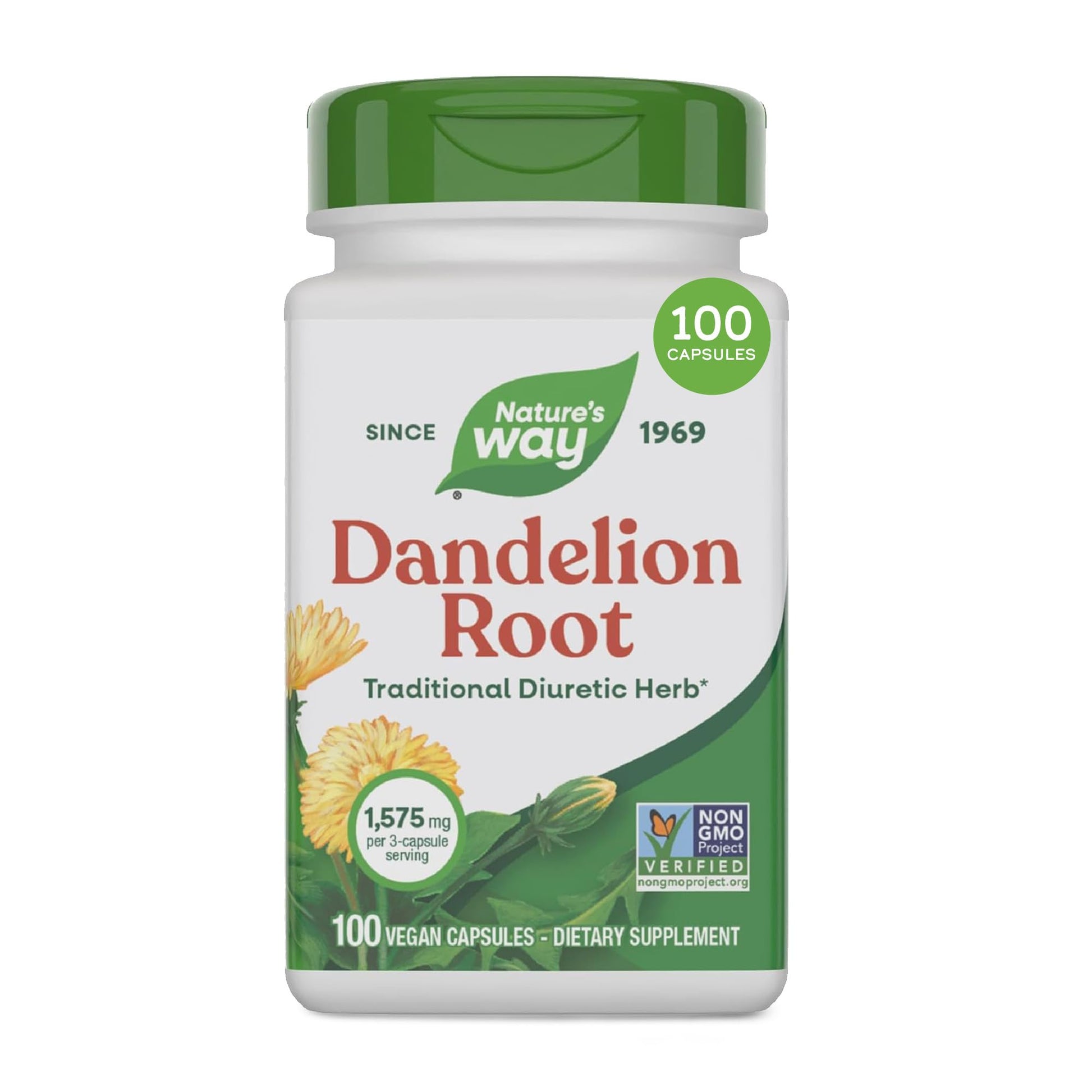 Nature's Way Dandelion Root Capsules 1,575 mg per 3-Capsule Serving, 100 Capsules