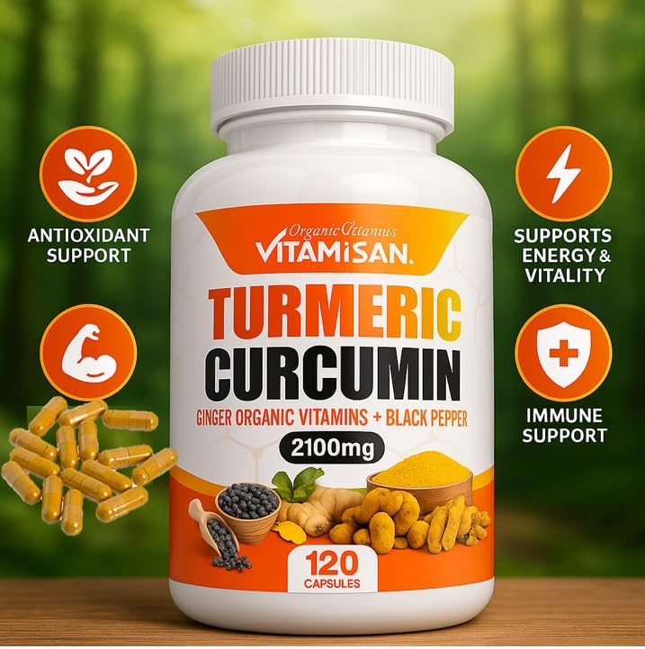 VITAMISAN Turmeric Curcumin 95% Curcuminoids with Ginger & Black Pepper 2100 mg, 120 Capsules