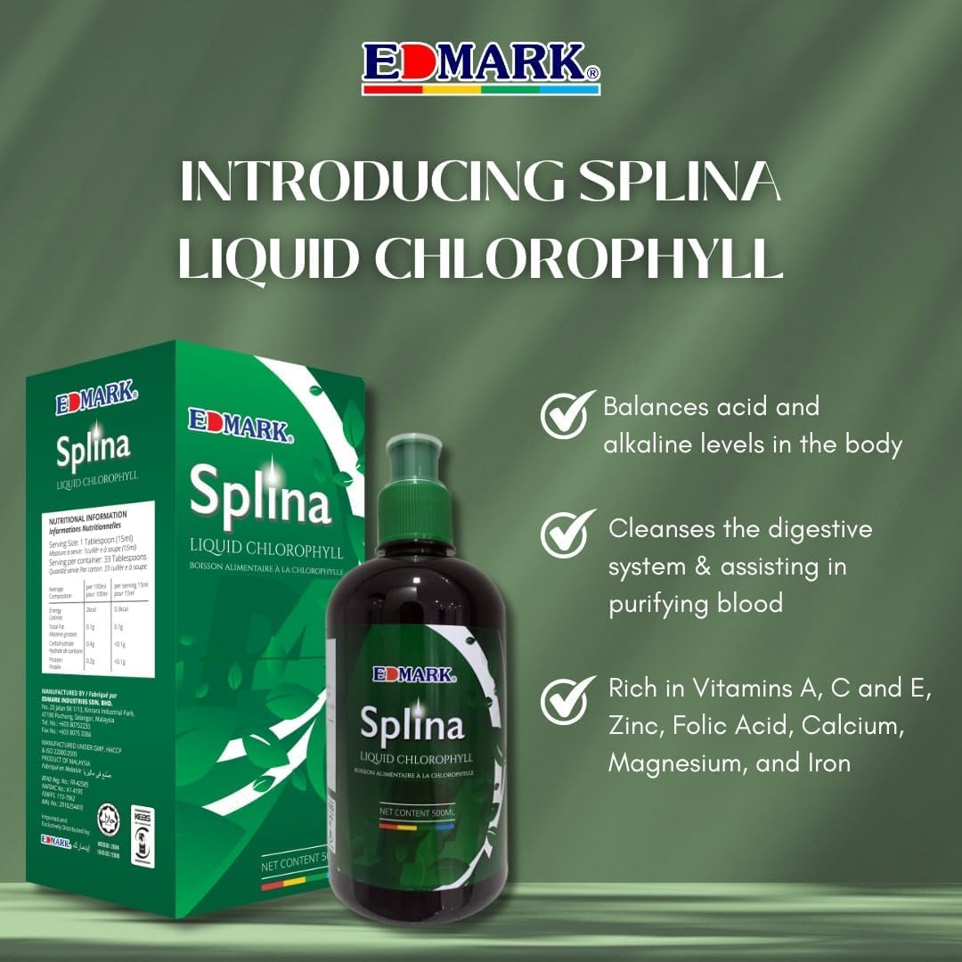 EDMARK Shake Off Phyto Fiber Pandan 20g x 12 Sachets + Splina Liquid Chlorophyll 500ml Bottle, Liquid & Powder, 33