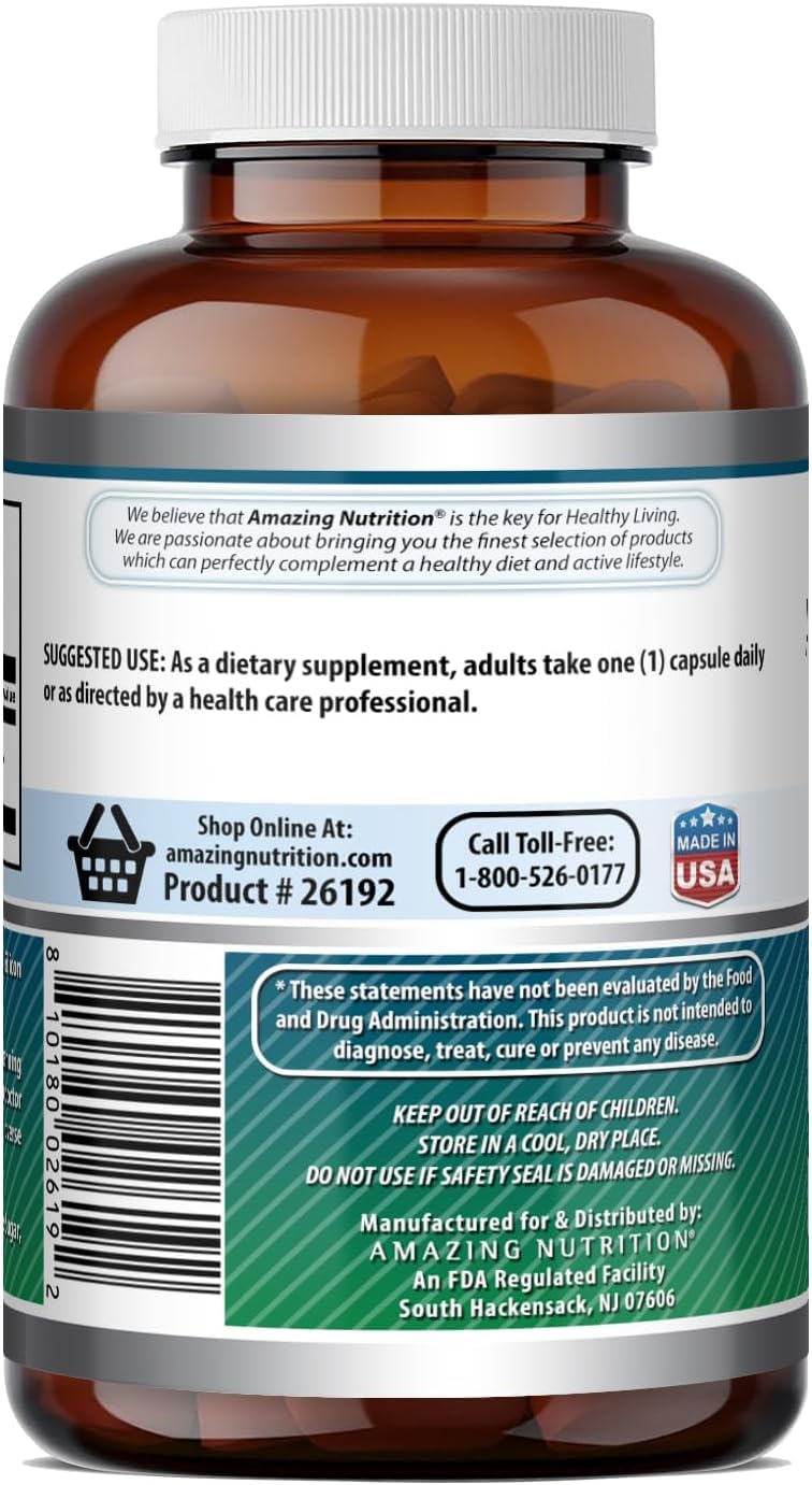 Amazing Nutrition NAC 600 Mg N-Acetyl Cysteine Supplement Capsules 500 Count