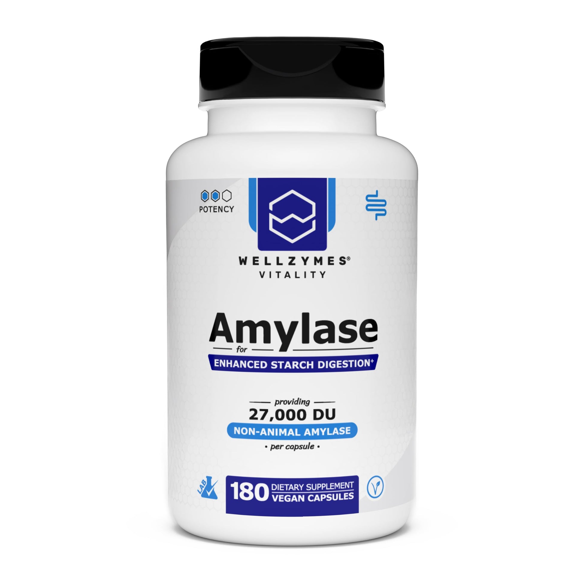 Wellzymes Amylase for Enhanced Starch Digestion Capsule, 27,000 DU Amylase per Capsule, 180 Capsules