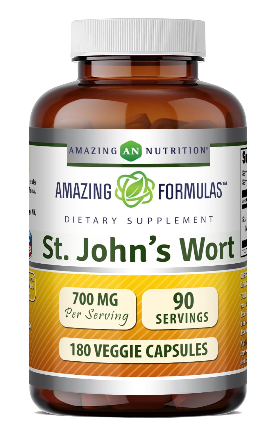 Amazing Nutrition St. John's Wort Supplement (Hypericum Perforatum Extract) Capsules, 180 Count