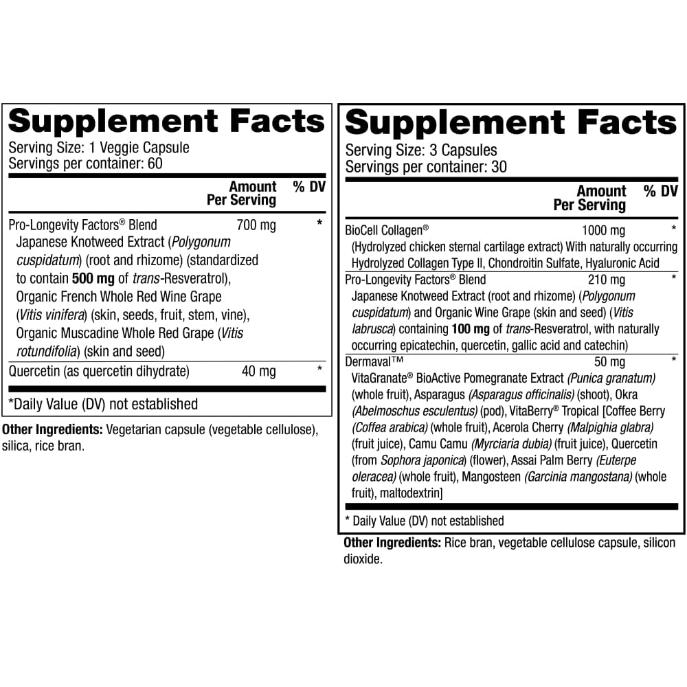 Reserveage Nutrition Resveratrol & Ultra Collagen Booster Capsules - 60 Resveratrol Capsules and 90 Ultra Collagen Booster Capsules