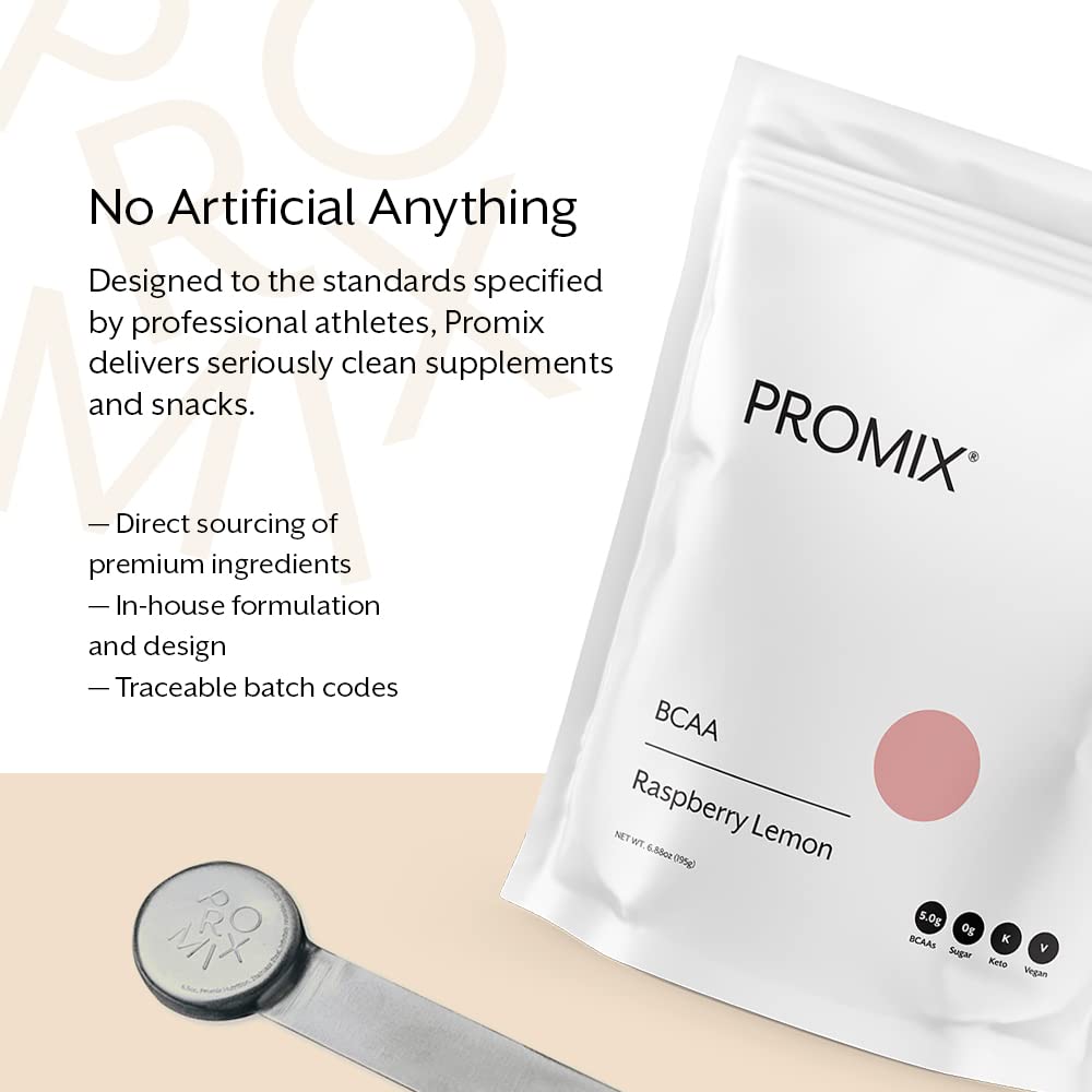 ProMix Nutrition Promix BCAA Post-Workout Energy Powder - 5g Micronized BCAAs, Sugar Free, Plant Based, Vegan, Keto - Raspberry Lemon - 30 Servings
