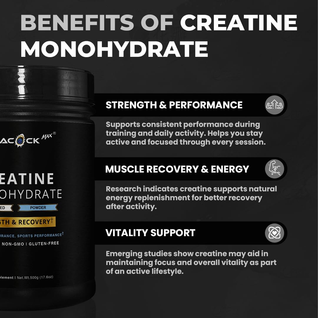 Peacock Max Creatine Monohydrate Powder, 17.63 oz