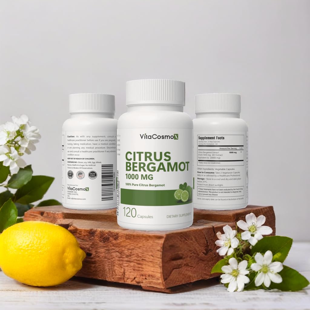 VitaCosmoX Citrus Bergamot Extract 1000mg Capsules, 120 Count