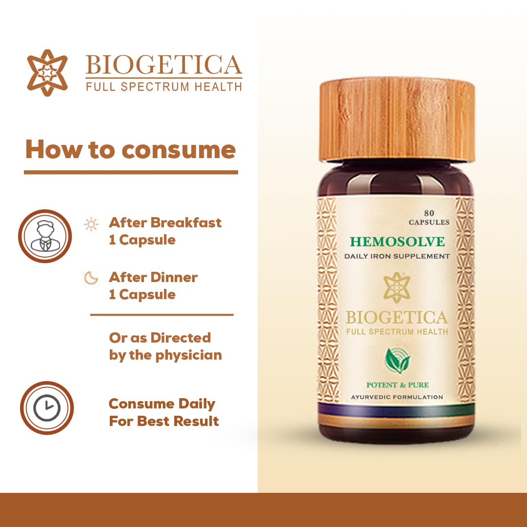 Biogetica Hemosolve Natural Iron Supplement for Vitality Capsule 80 Count