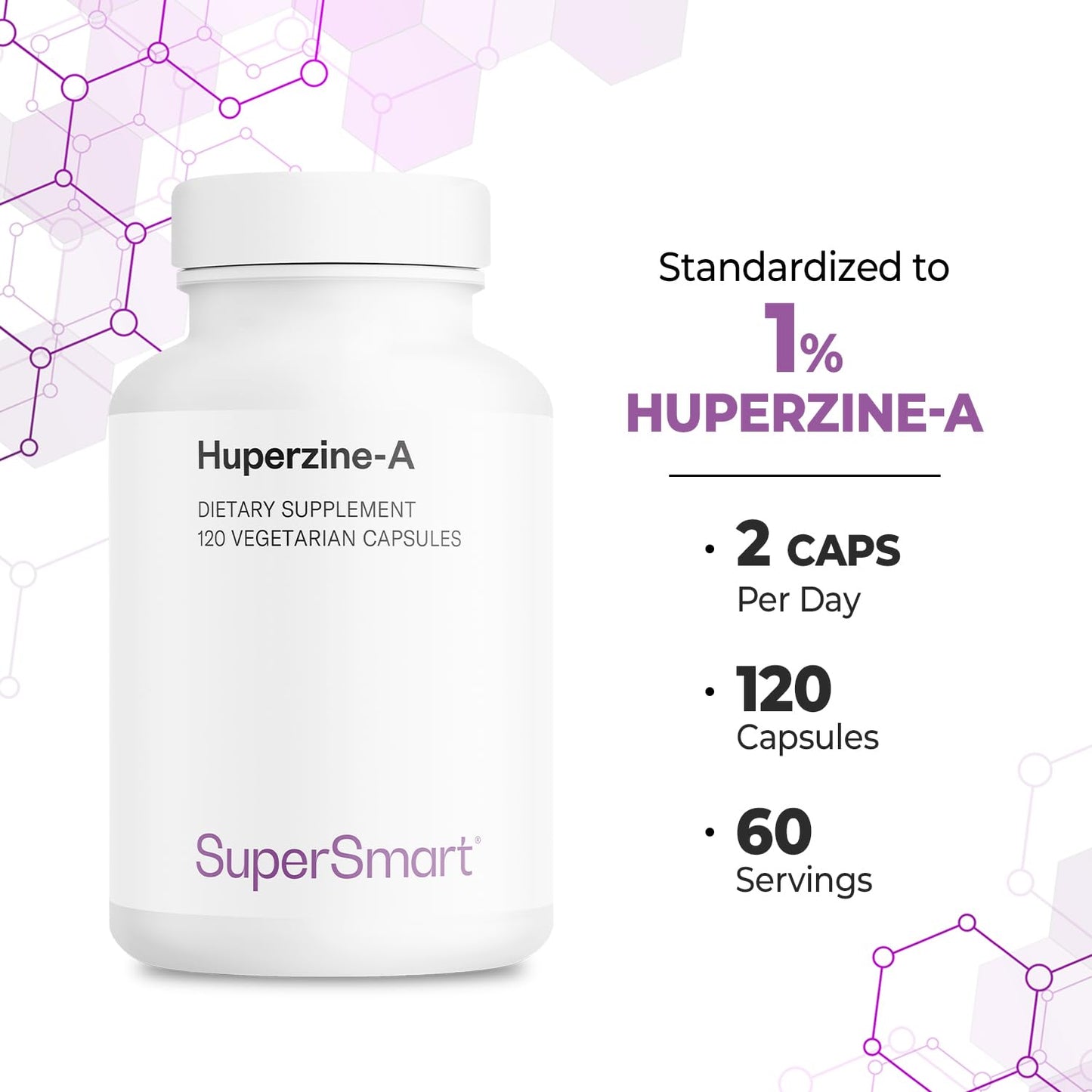 Supersmart Huperzine-A Alkaloid Extract Supplement, 100 mcg per Day, Non-GMO & Gluten Free, 120 Vegetarian Capsules