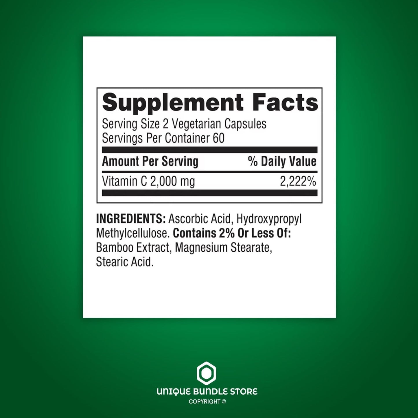 Unique Bundle Store Ultra Strength Vitamin C 2000mg, 360 Capsules