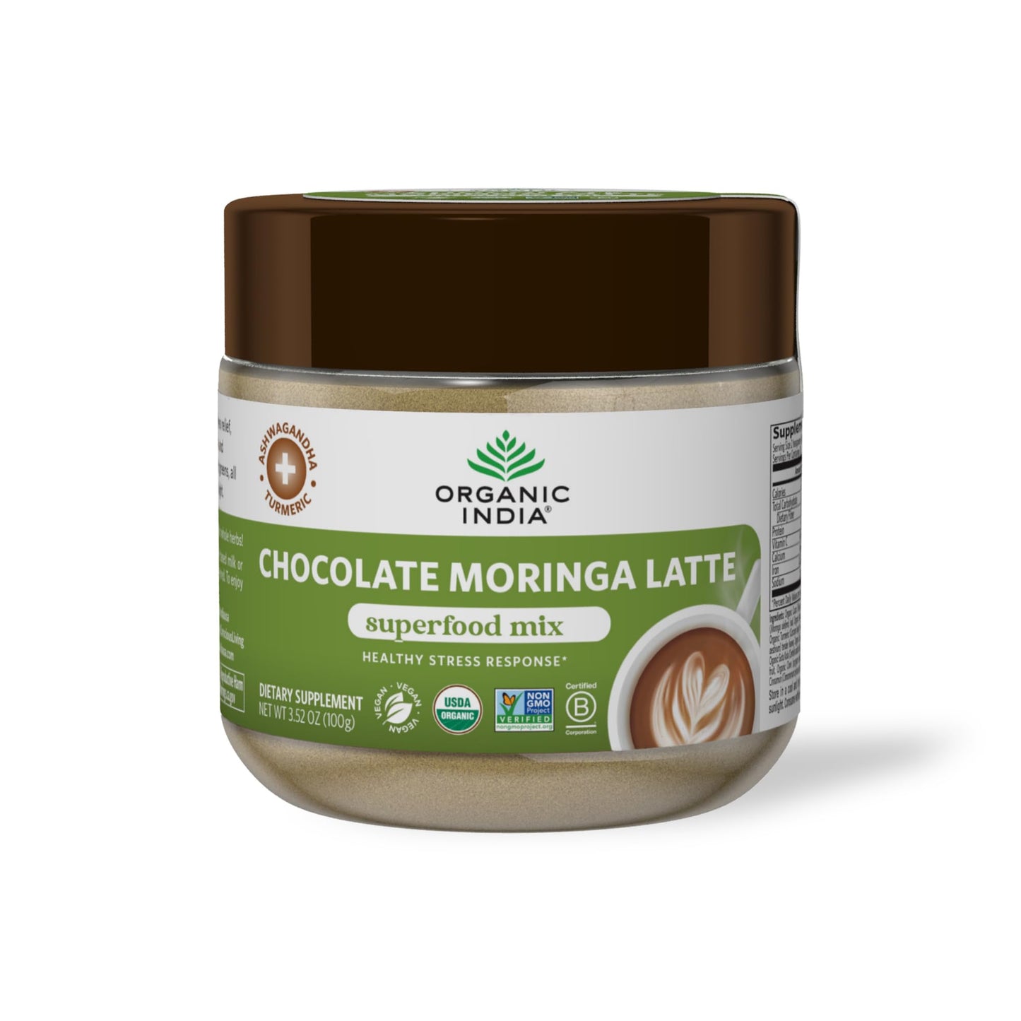 ORGANIC INDIA Chocolate Moringa Latte Powder, 3.5 oz