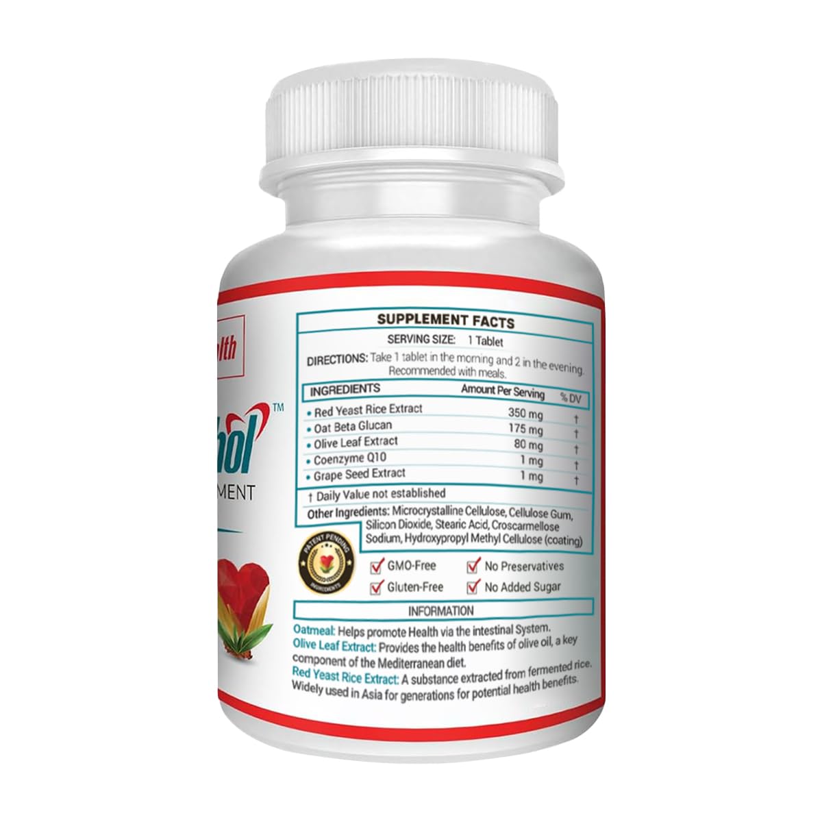 Naturachol Cholesterol Support Formula – Red Yeast Rice & CoQ10 with Olive Leaf, Oat Beta Glucan & Grape Seed – 90 Tablets