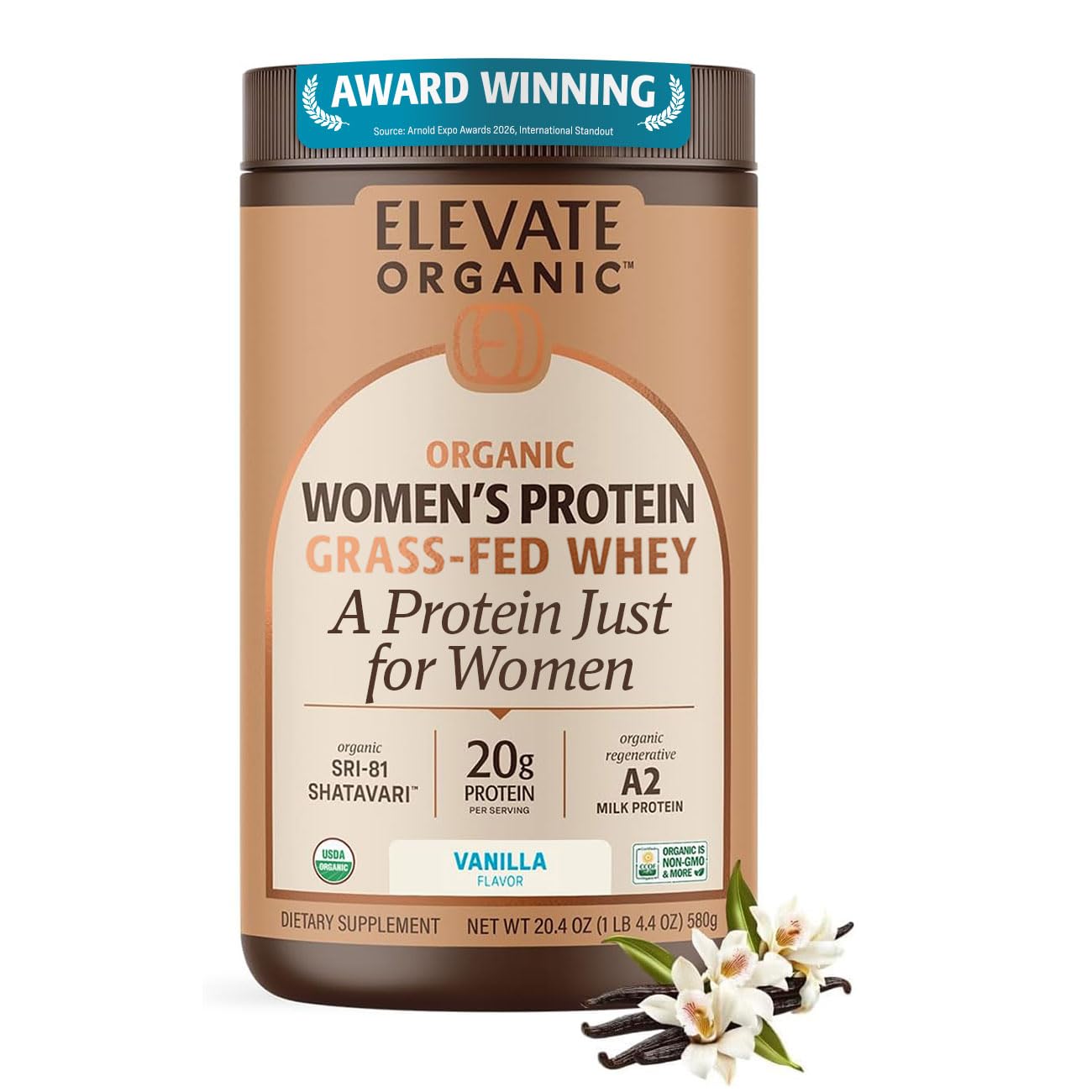 ELEVATE ORGANIC Women's Whey Protein Powder, Vanilla, 20.4 g Protein