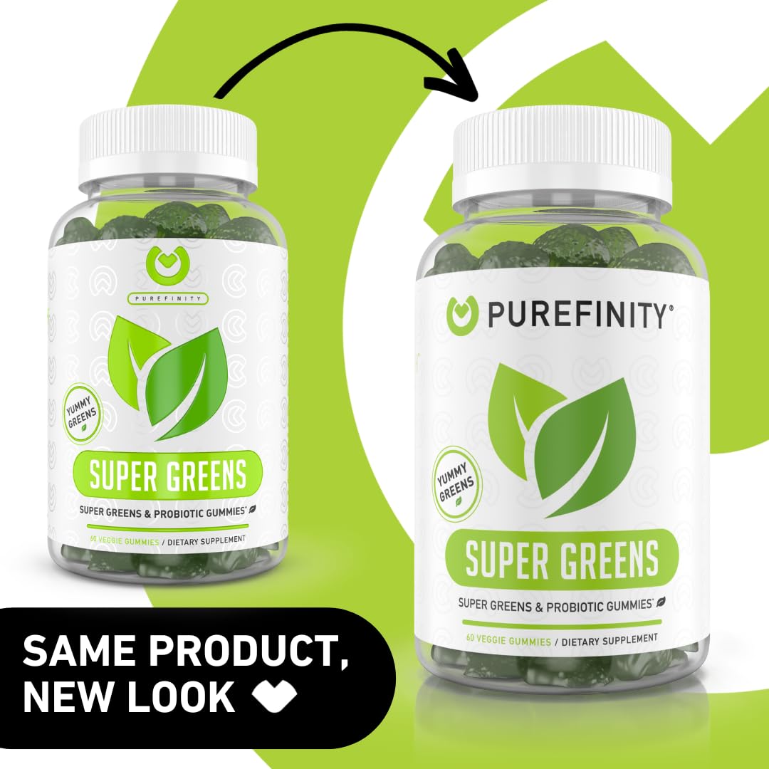 PUREFINITY Daily Super Greens Gummies with Spirulina, Spinach, Broccoli, Beet Root, Acai, and Other Vegetables, All-in-One Veggie Supplement, 60 Count