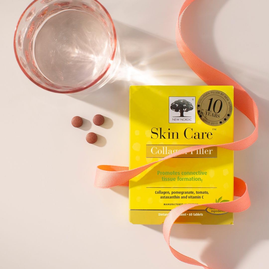 NEW NORDIC Skin Care Collagen Filler Tablets Marine Collagen with Vitamin C Supplement for Healthy Looking, Smoother, Plump Skin 60 Tablets