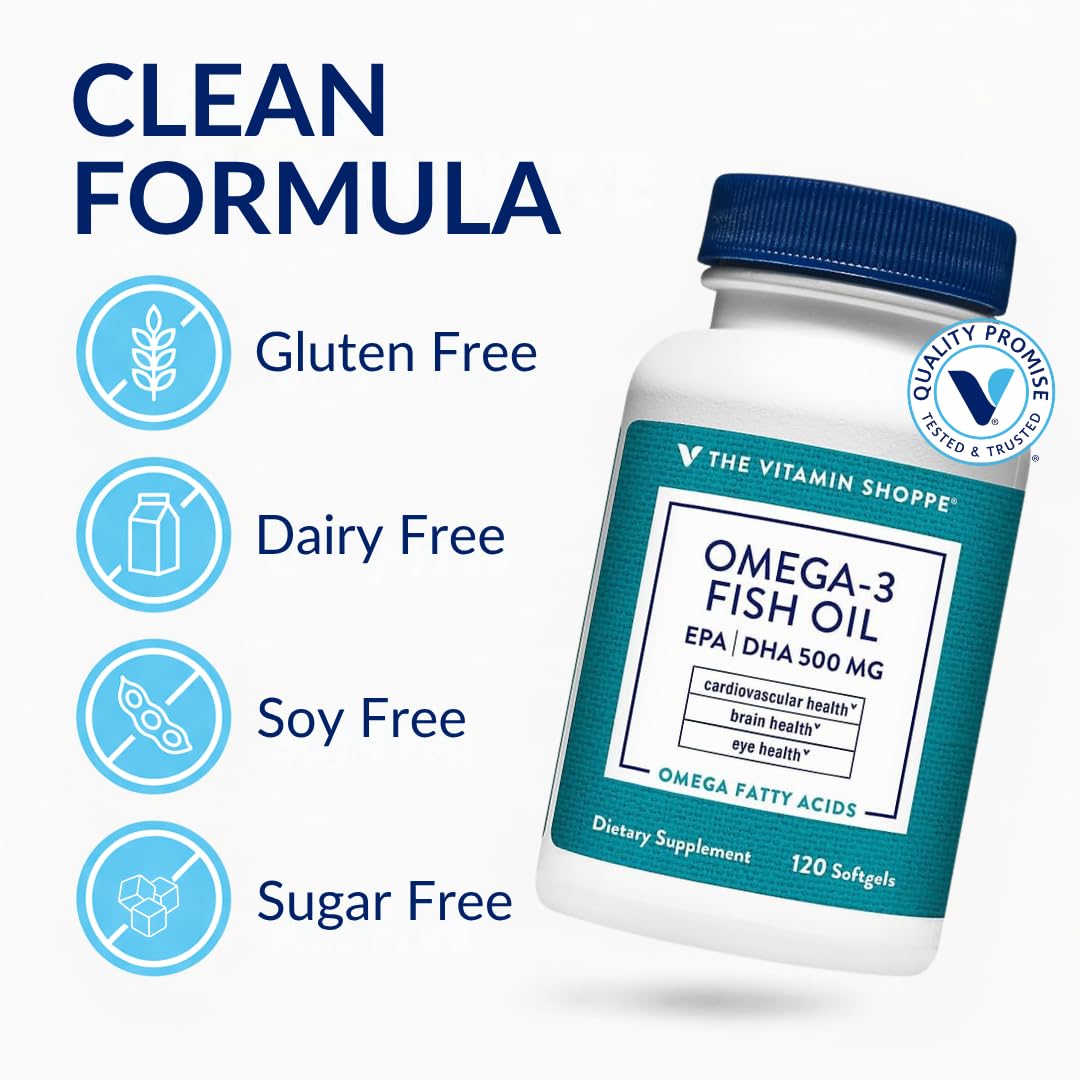 The Vitamin Shoppe Omega 3 Fish Oil 1000mg Softgels, 120 Count