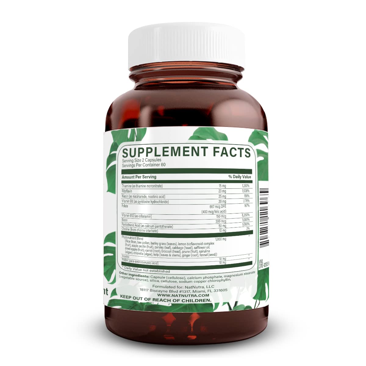 Natural Nutra Vitamin B Complex with Niacin, Folate, Thiamin, Biotin, 120 Capsules