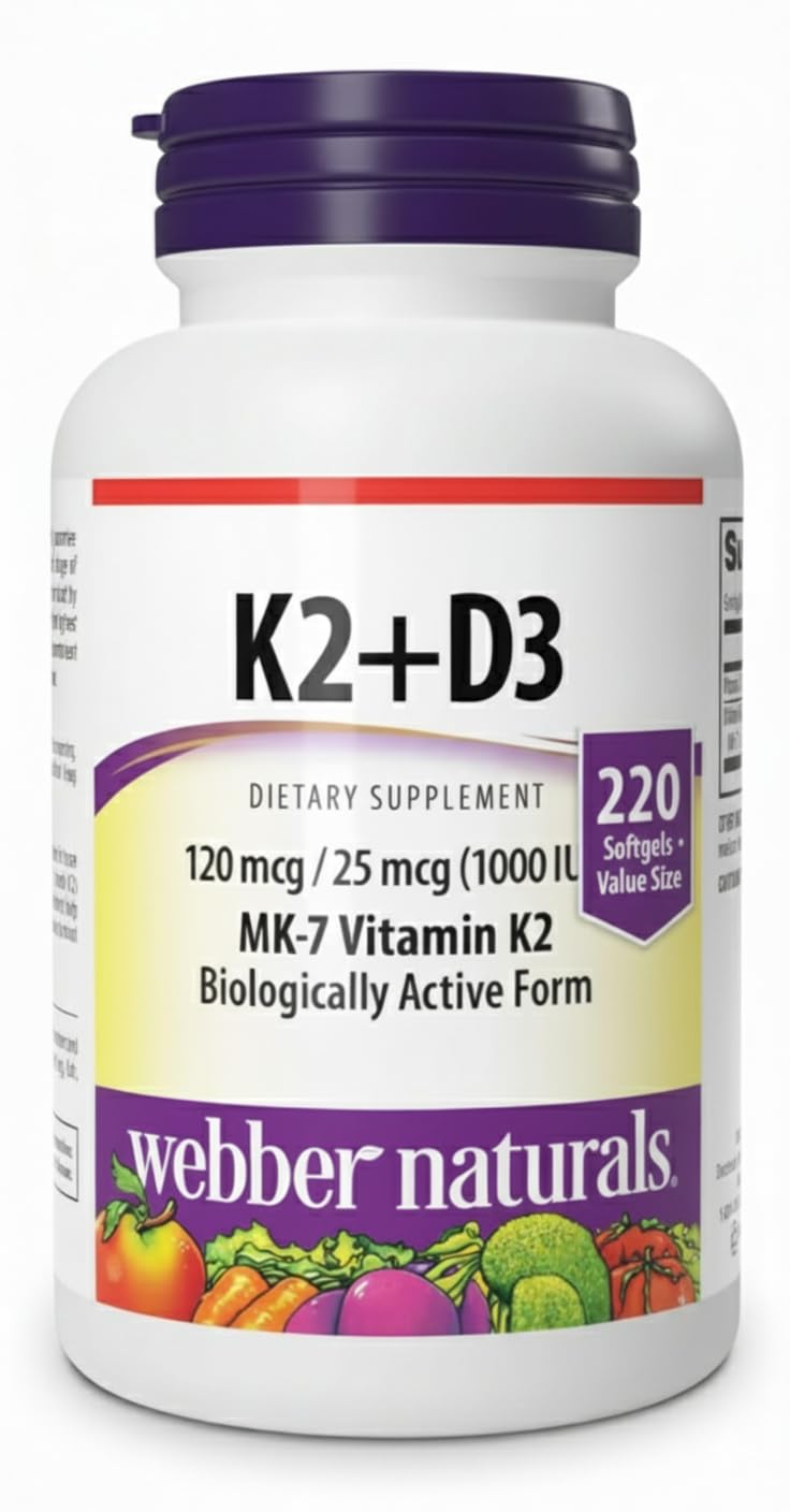 Webber Naturals K2 + D3 120 mcg/1000 IU Softgels, 1 Count