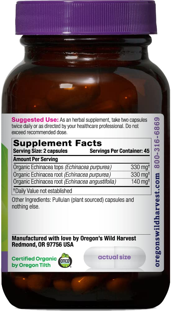 Oregon's Wild Harvest Echinacea Organic Herbal Supplement Capsule, 90 Count