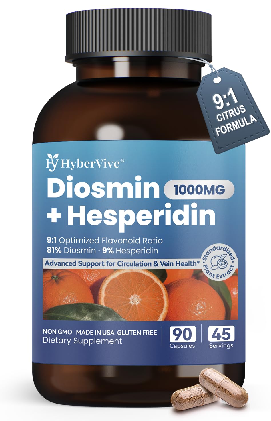 HyberVive Diosmin Hesperidin 1000mg Citrus Bioflavonoids 90 Capsules