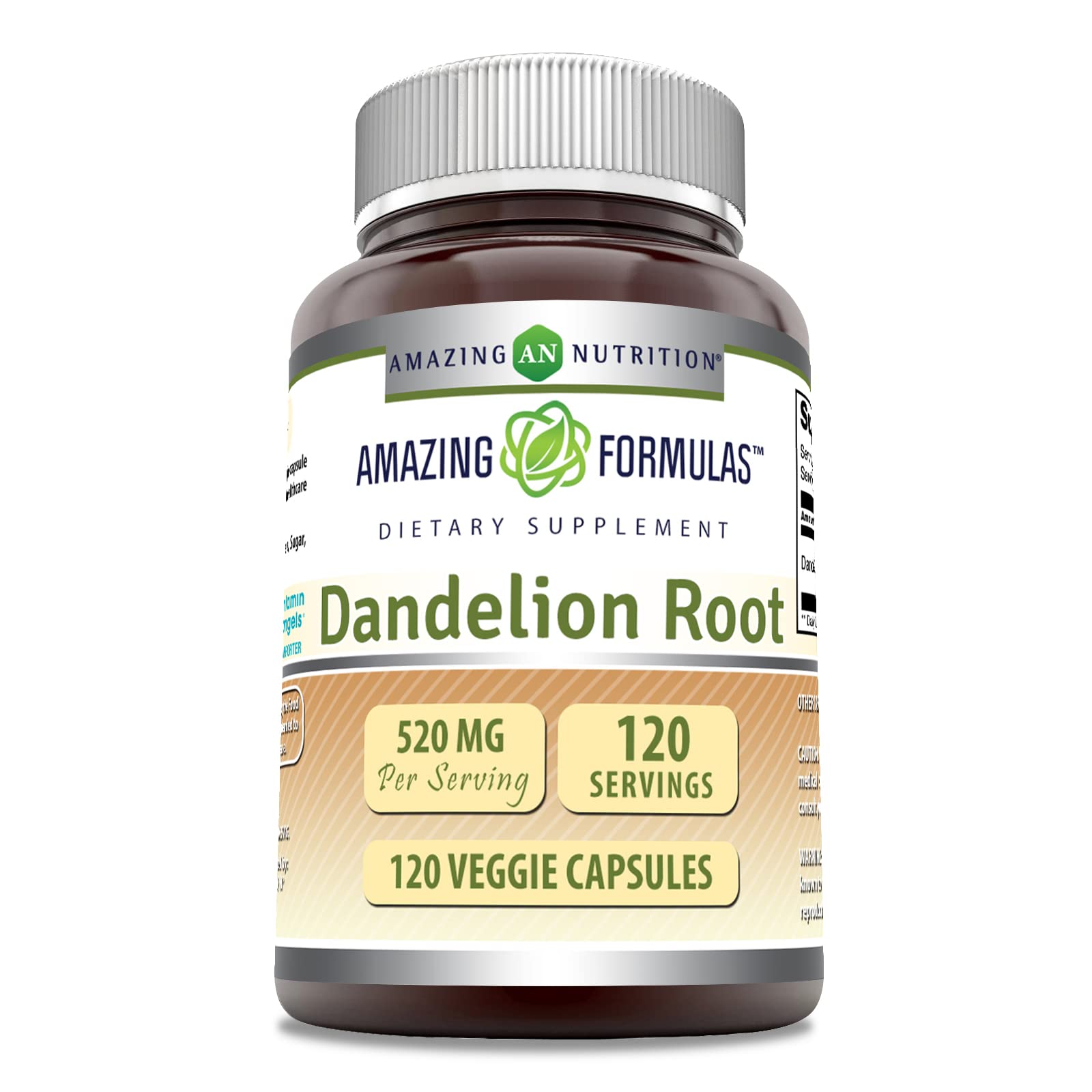 Amazing Nutrition Dandelion Root Supplement Capsules, 120 Veggie Capsules