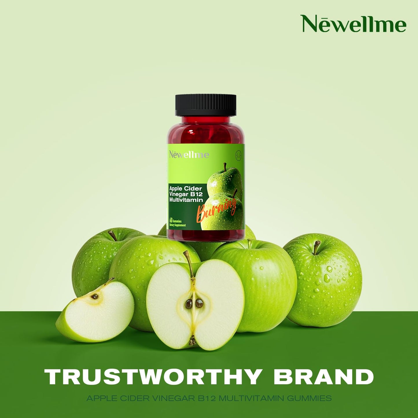 NEWELLME Apple Cider Vinegar Gummies B12 Multivitamin ACV Supplement, Vegan, Non-GMO & Gluten-Free, 60 Count