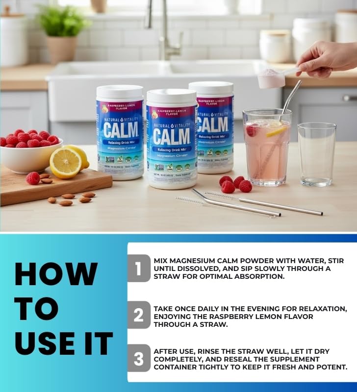 GROVE Natural Vitality Calm Magnesium Powder Raspberry Lemon 16 oz
