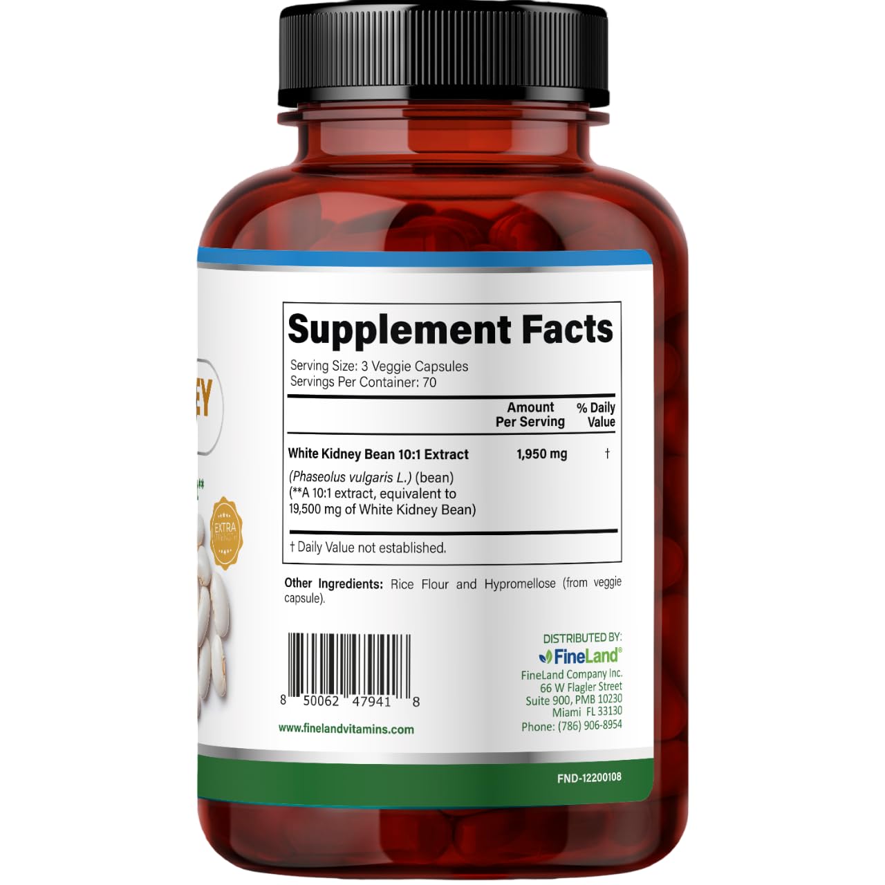 FineLand White Kidney Bean Extract 10:1 Capsules, 210 Count