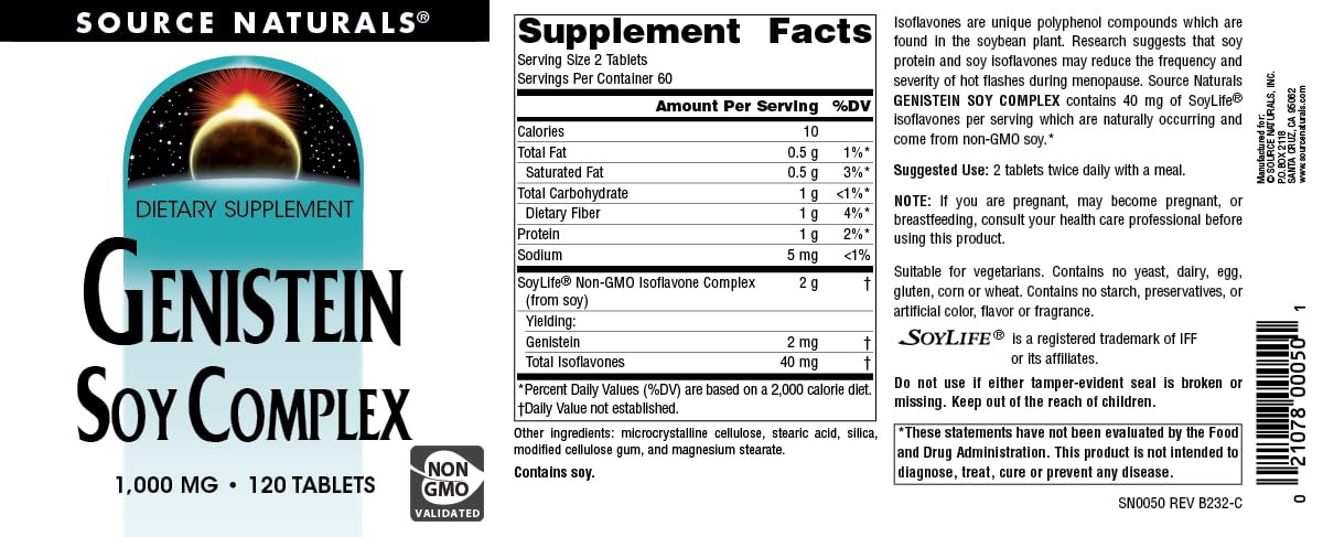 Source Naturals Genistein Soy Complex 1000 mg Tablet, 120 Tablets