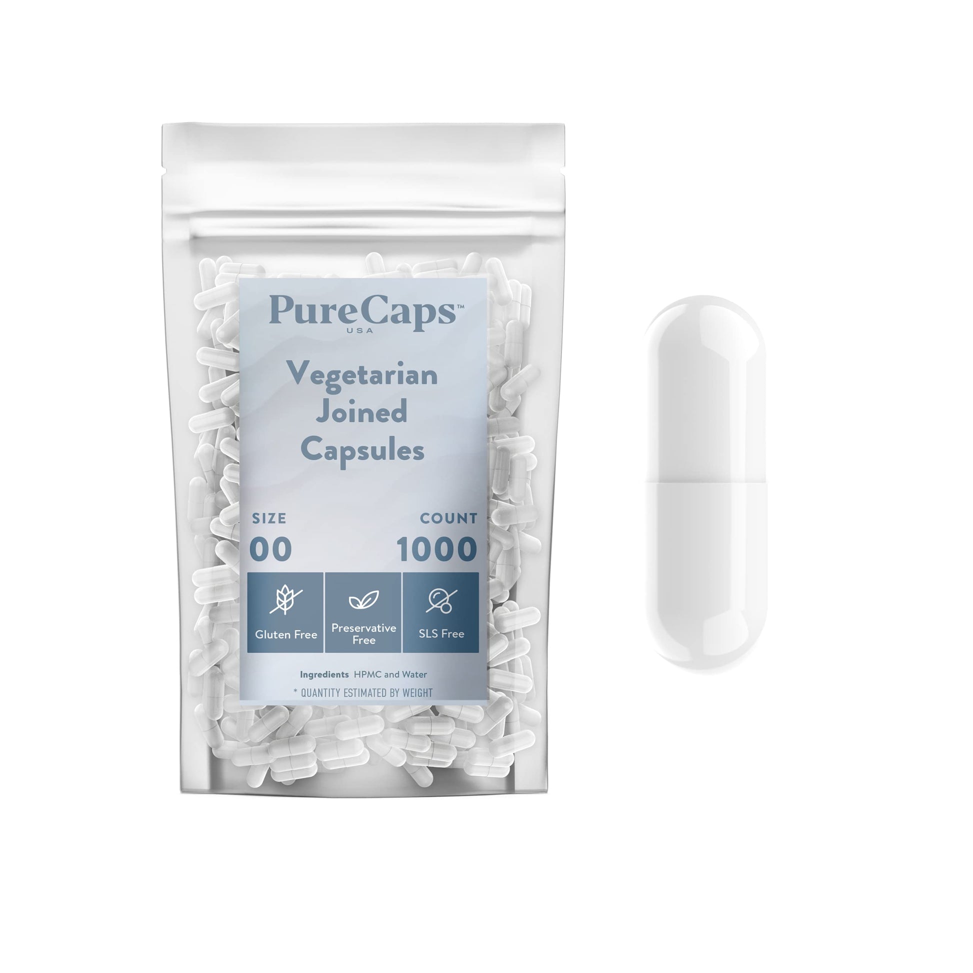 PureCaps USA Empty Vegetarian Vegan Pill Capsules 1000 Capsules
