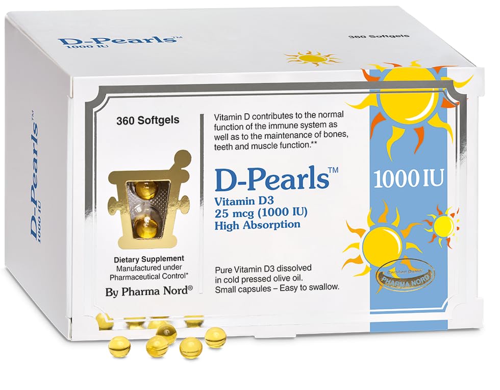 Pharma Nord D-Pearls 1000 iu (25 mcg) High Absorption Vitamin D3 Softgels, 360 Count