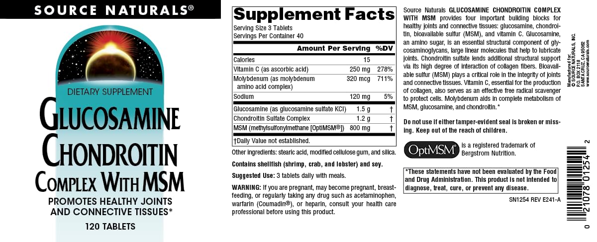 Source Naturals Glucosamine Chondroitin Complex with MSM Tablet, 120 Tablets