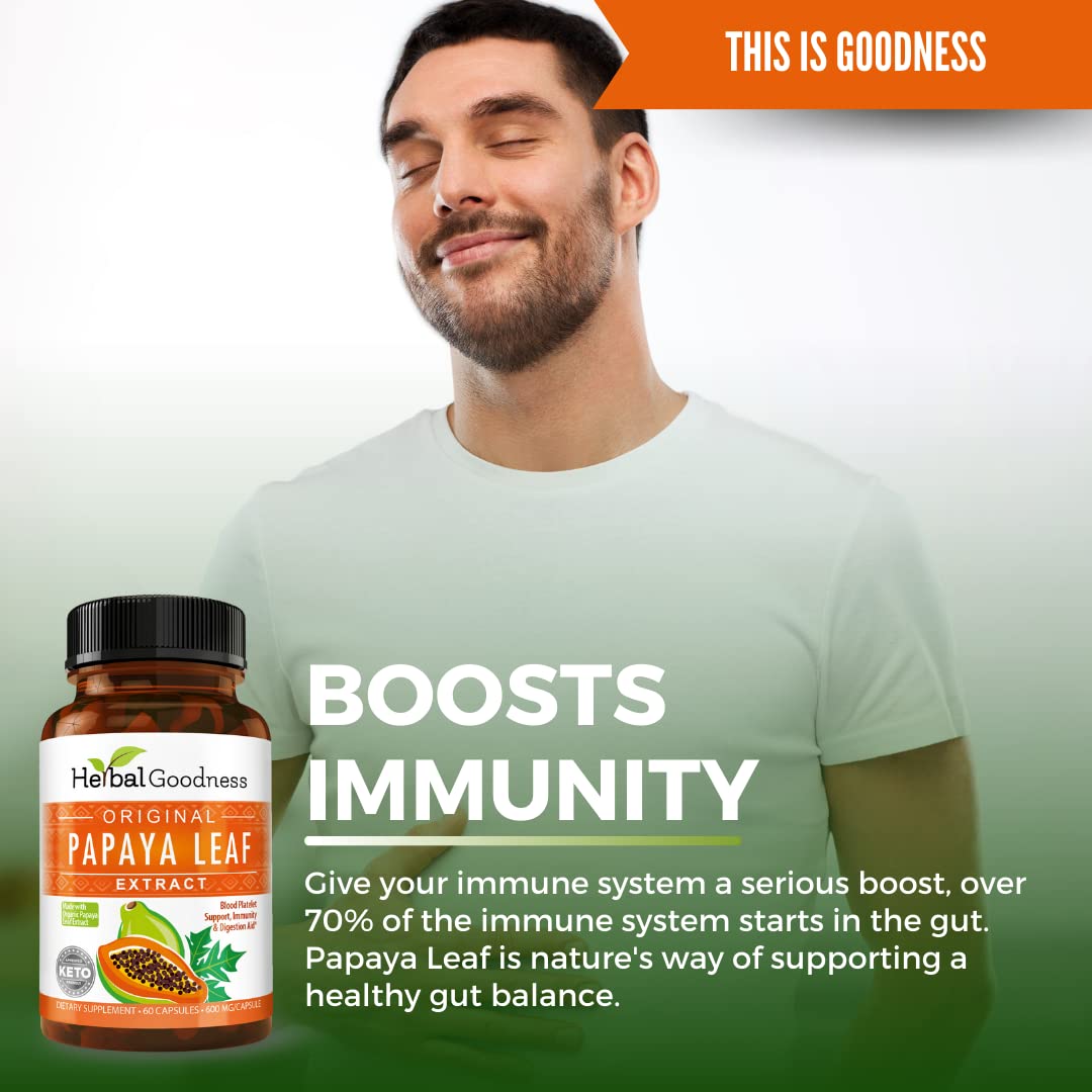 Herbal Goodness Papaya Leaf Extract 10X Strength, 60 Capsules