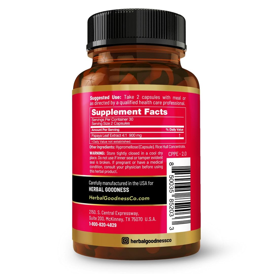 Herbal Goodness Papaya Leaf Extract Capsule, 60 Count