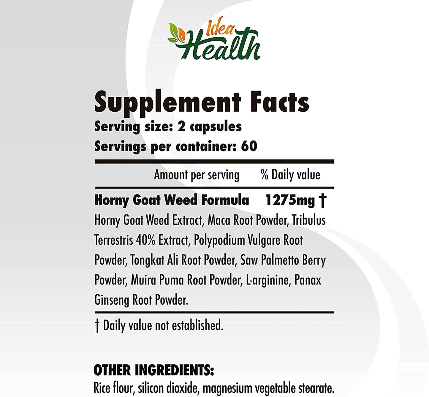 Idea Health Horny Goat Weed 1275 mg MAX Strength with Maca Energy & Performance Complex for Men and Women Capsules 120 Count