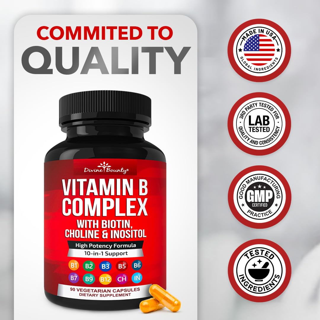 Divine Bounty Super B Complex Vitamins Capsules 90 Vegetarian Capsules