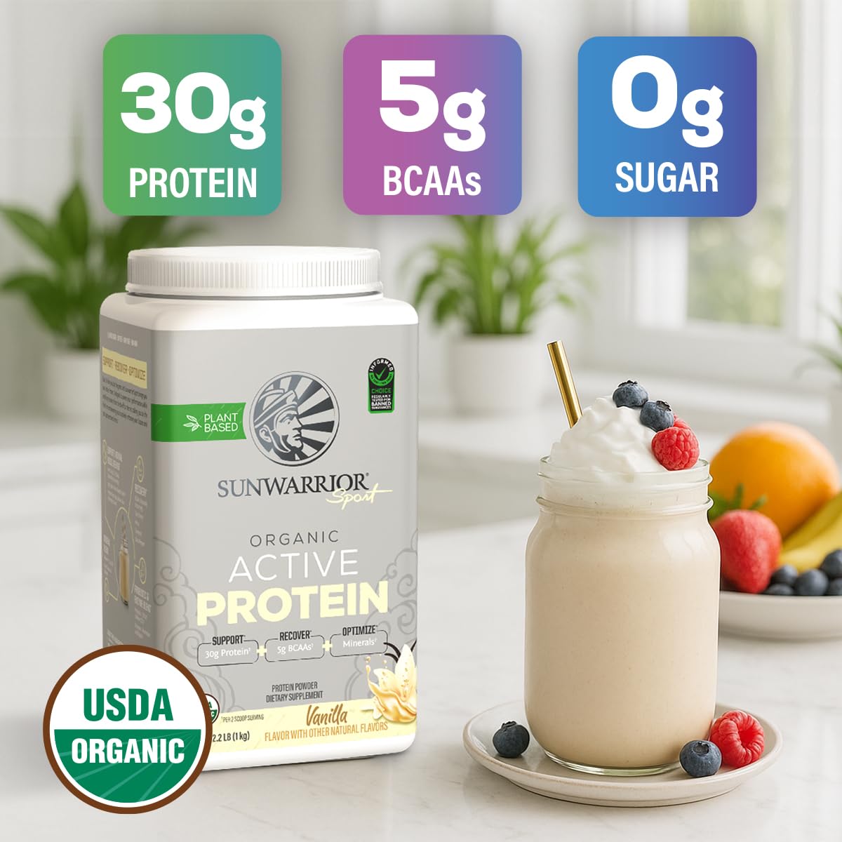 Sunwarrior Chocolate Peanut Butter & Vanilla Active Organic Protein Powder, Powder, 40 Servings