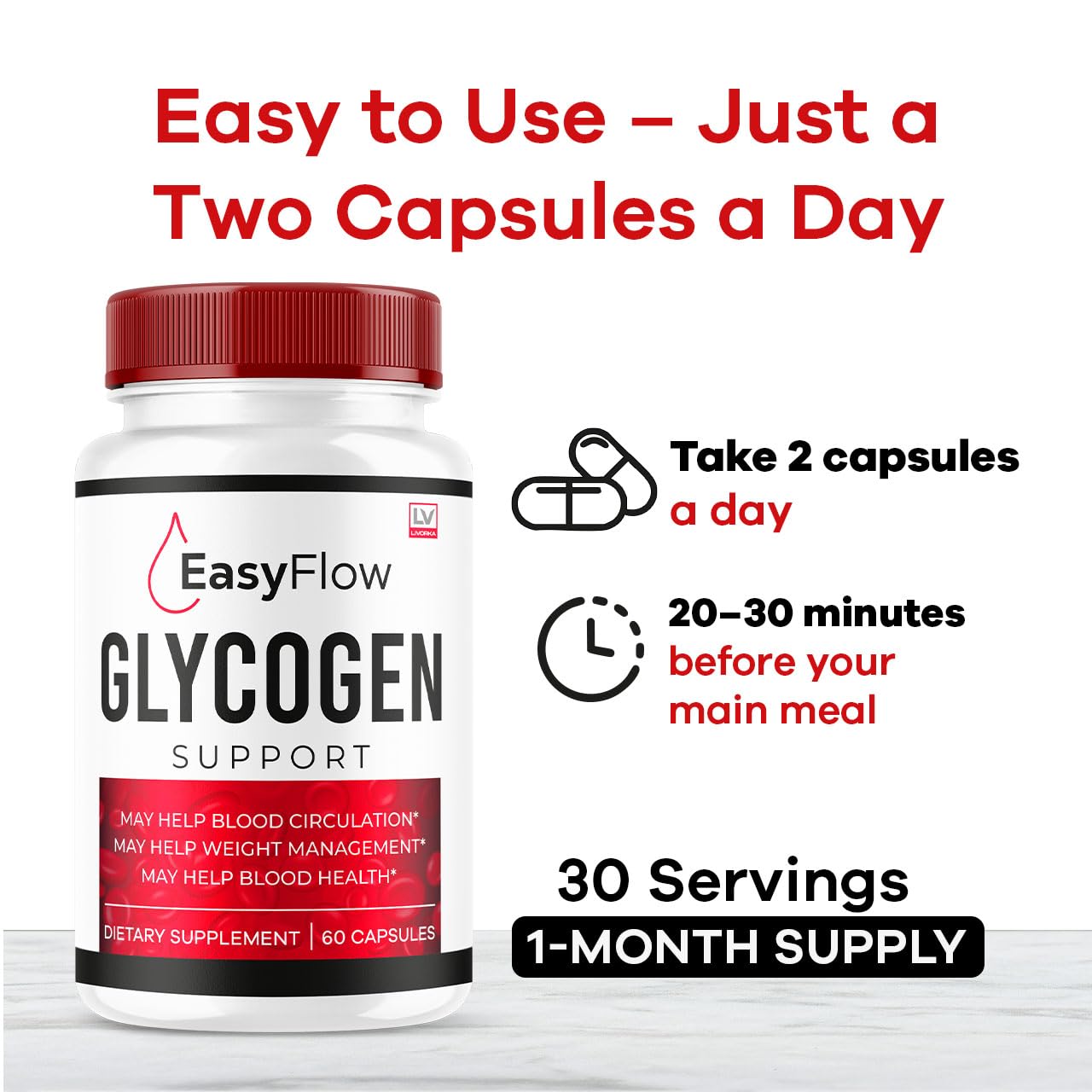 LIVORKA Easy Flow Glycogen Support, 300 Capsules